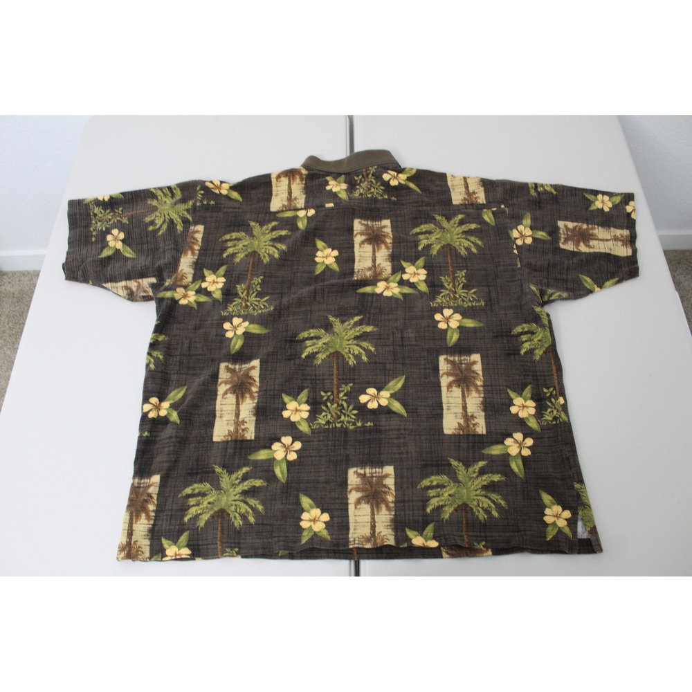 Tommy Bahama Mens XXL Brown Tropical Palm Tree Hibiscus Cotton Polo Shirt - Picture 2 of 4